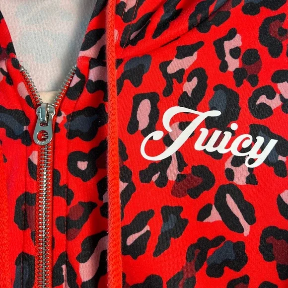 Juicy Couture Black Label Tracksuit Set Red Leopard Print Hoodie Pants Y2K Retro